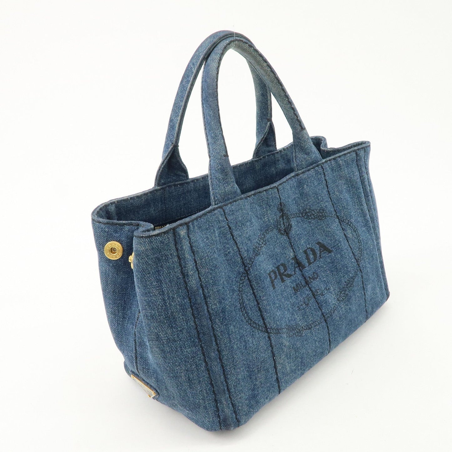 PRADA Canapa Mini Denim 2Way Hand Bag Tote Bag Navy 1BG439 d