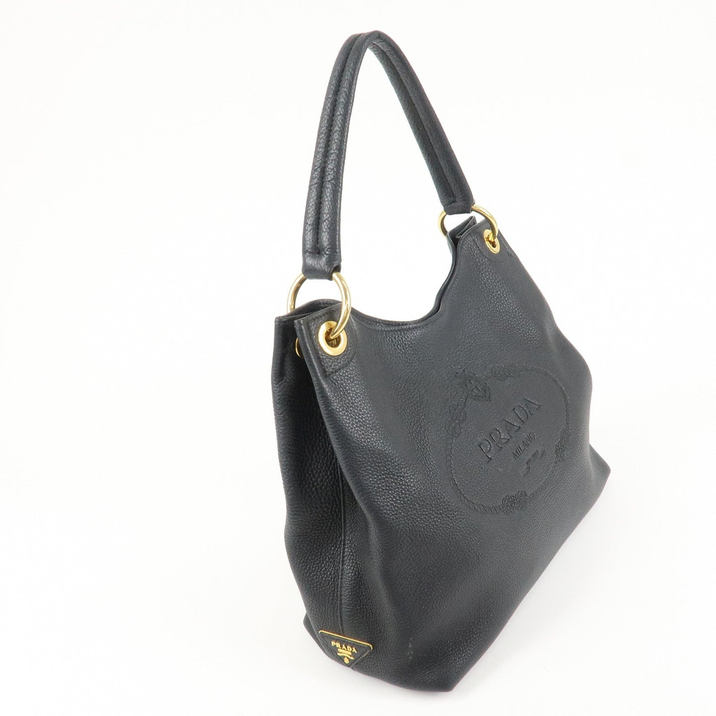 PRADA VITTELLO PHOENIX Triangle Logo Leather Shoulder Bag Black 1BC051 d