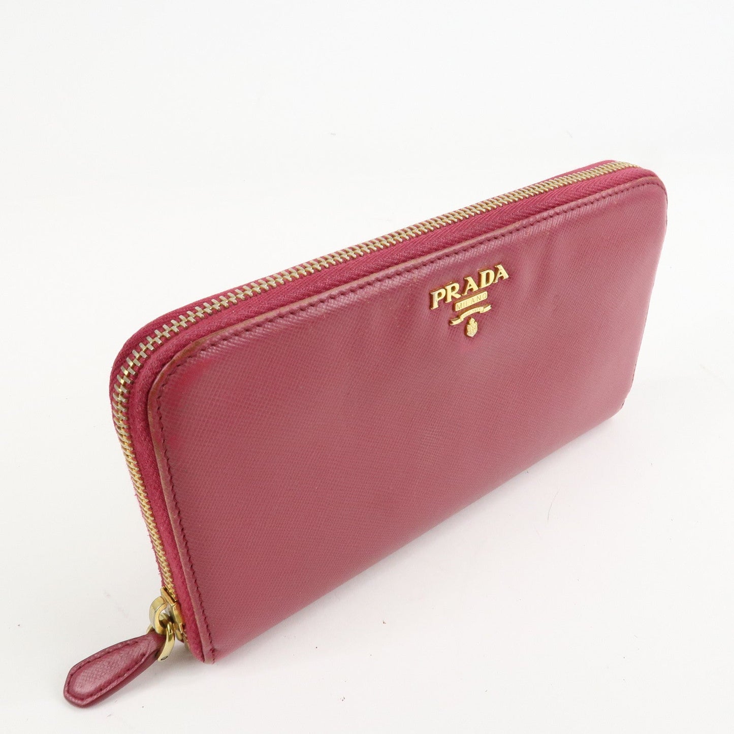PRADA Logo Saffiano Leather Round Zippy Long Wallet Pink 1M0506 d