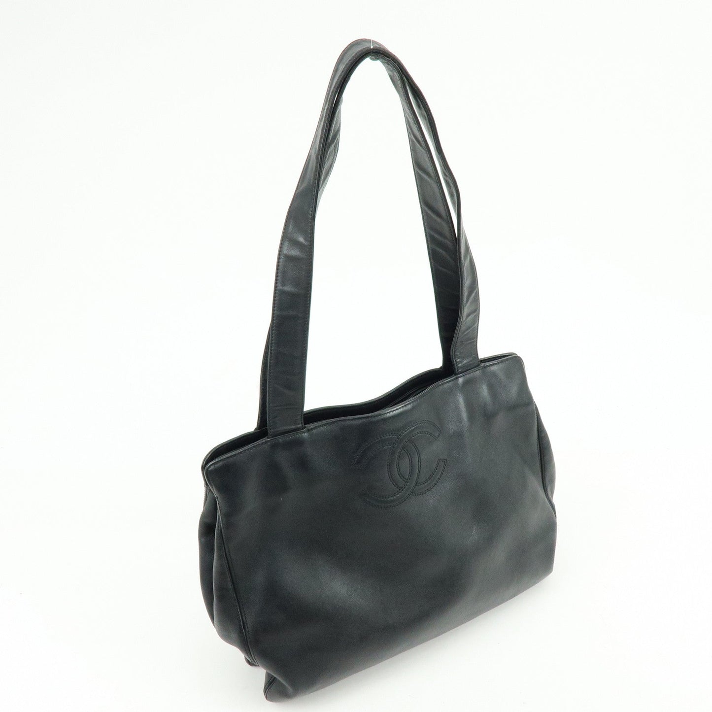 CHANEL Calf Leather Tote Bag Shoulder Bag Hand Bag Black