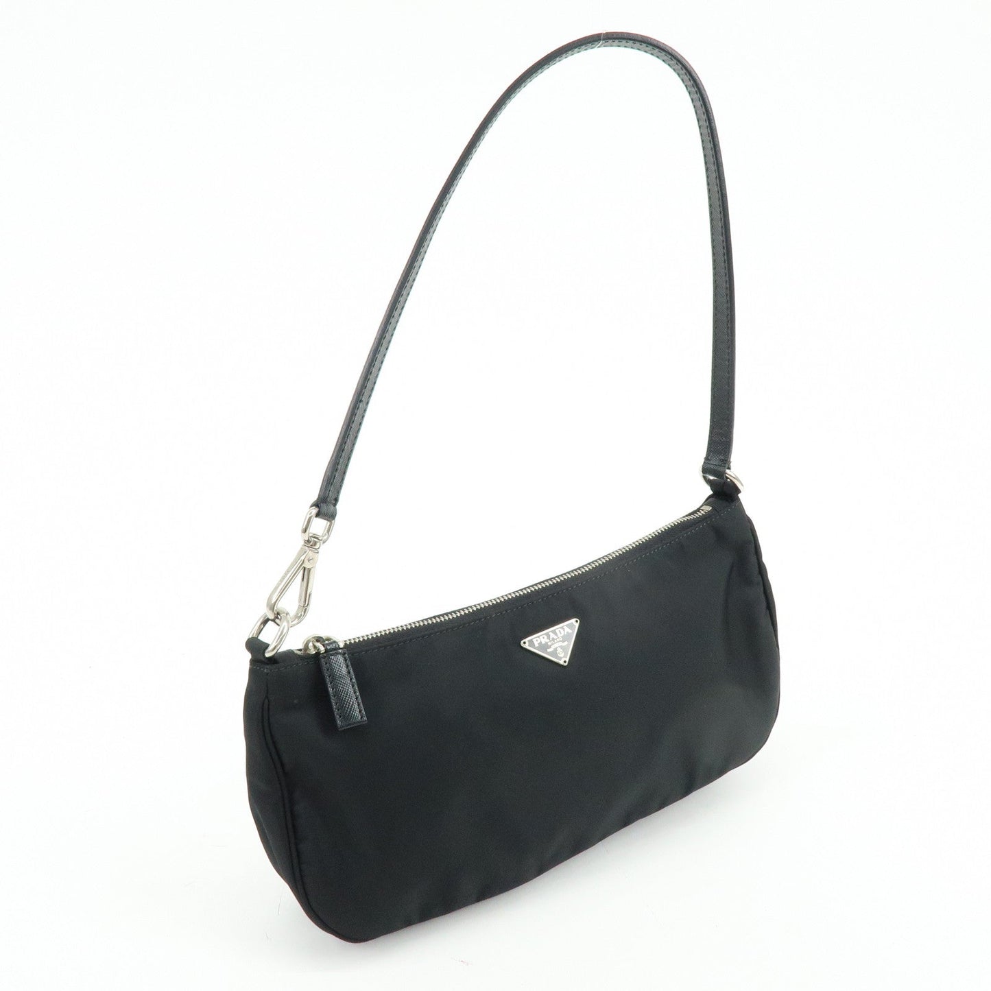 PRADA Triangle Logo Leather Shoulder Bag Hand Bag Black
