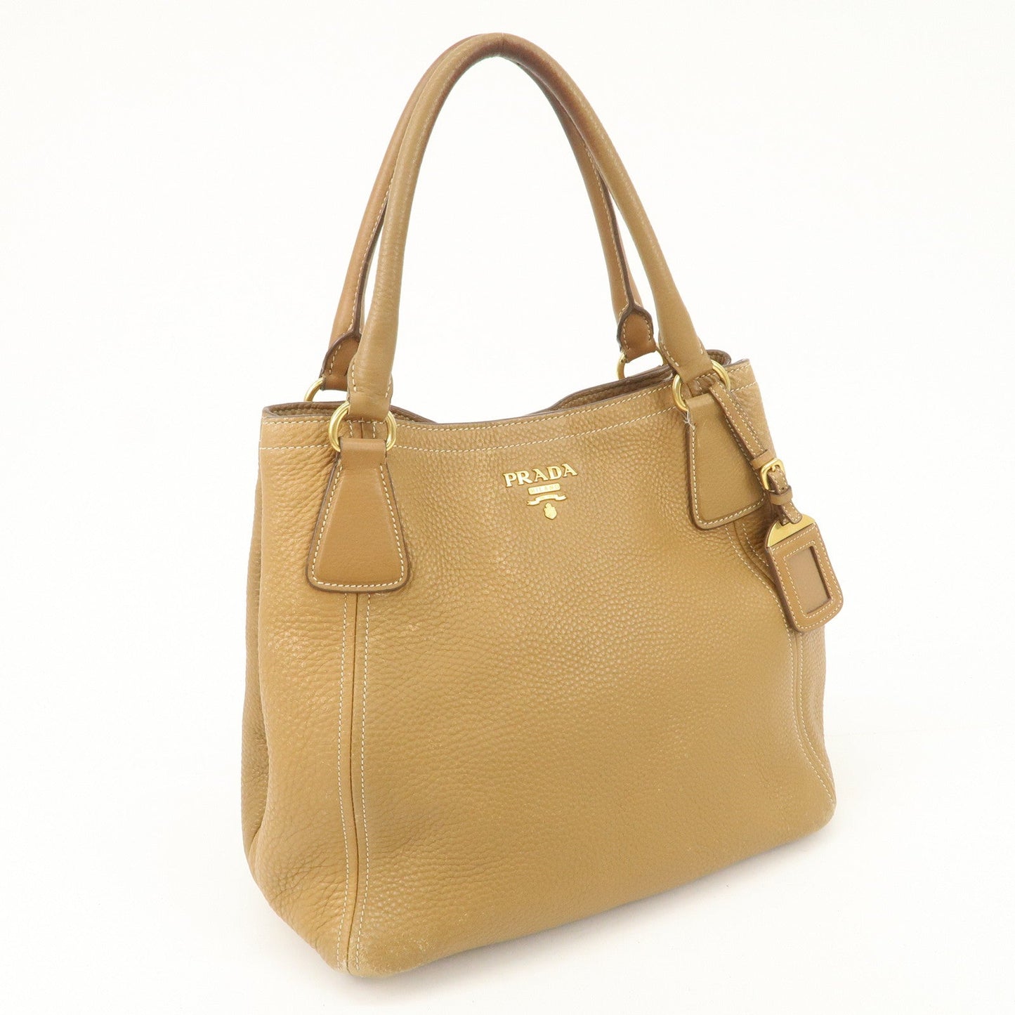 PRADA Leather Tote Bag Hand Bag Shoulder Bag Beige Gold HDW d