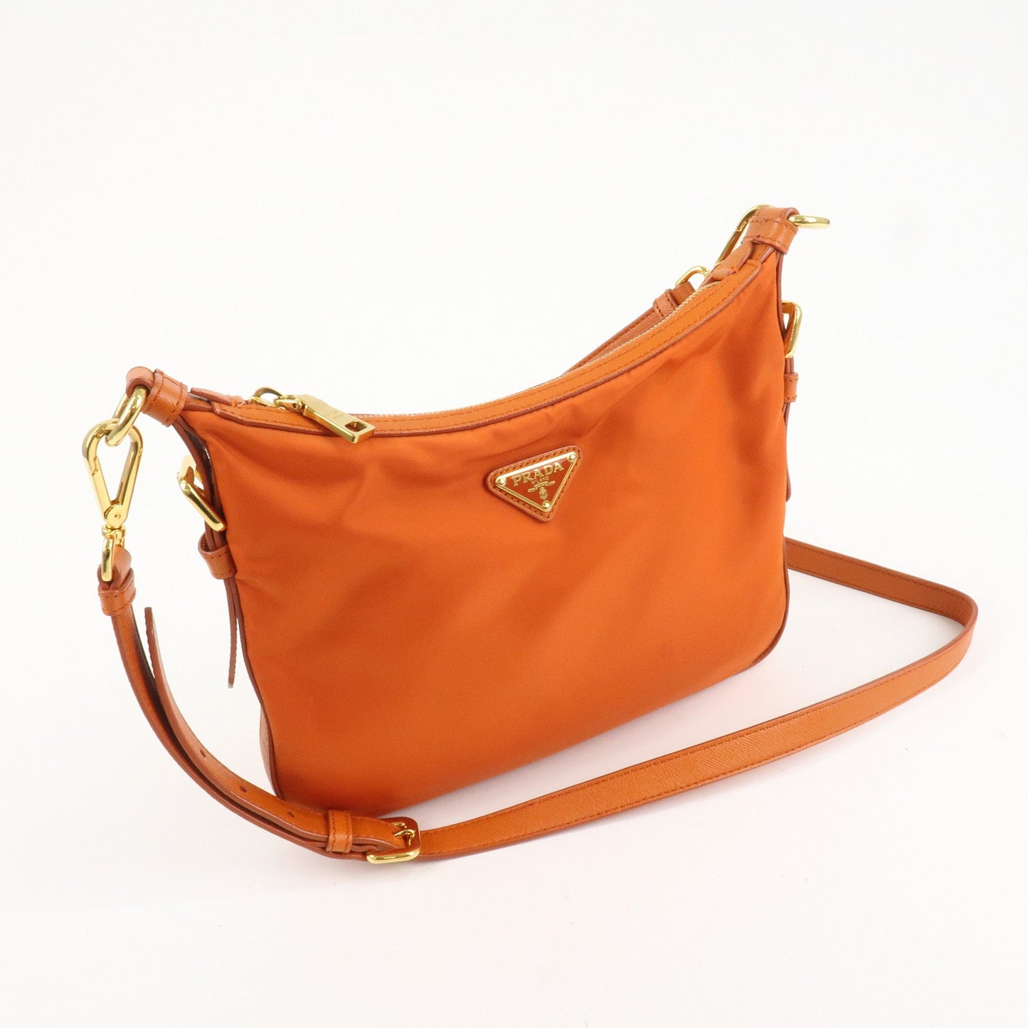 PRADA Triangle Logo Nylon Leather 2Way Shoulder Bag Orange d