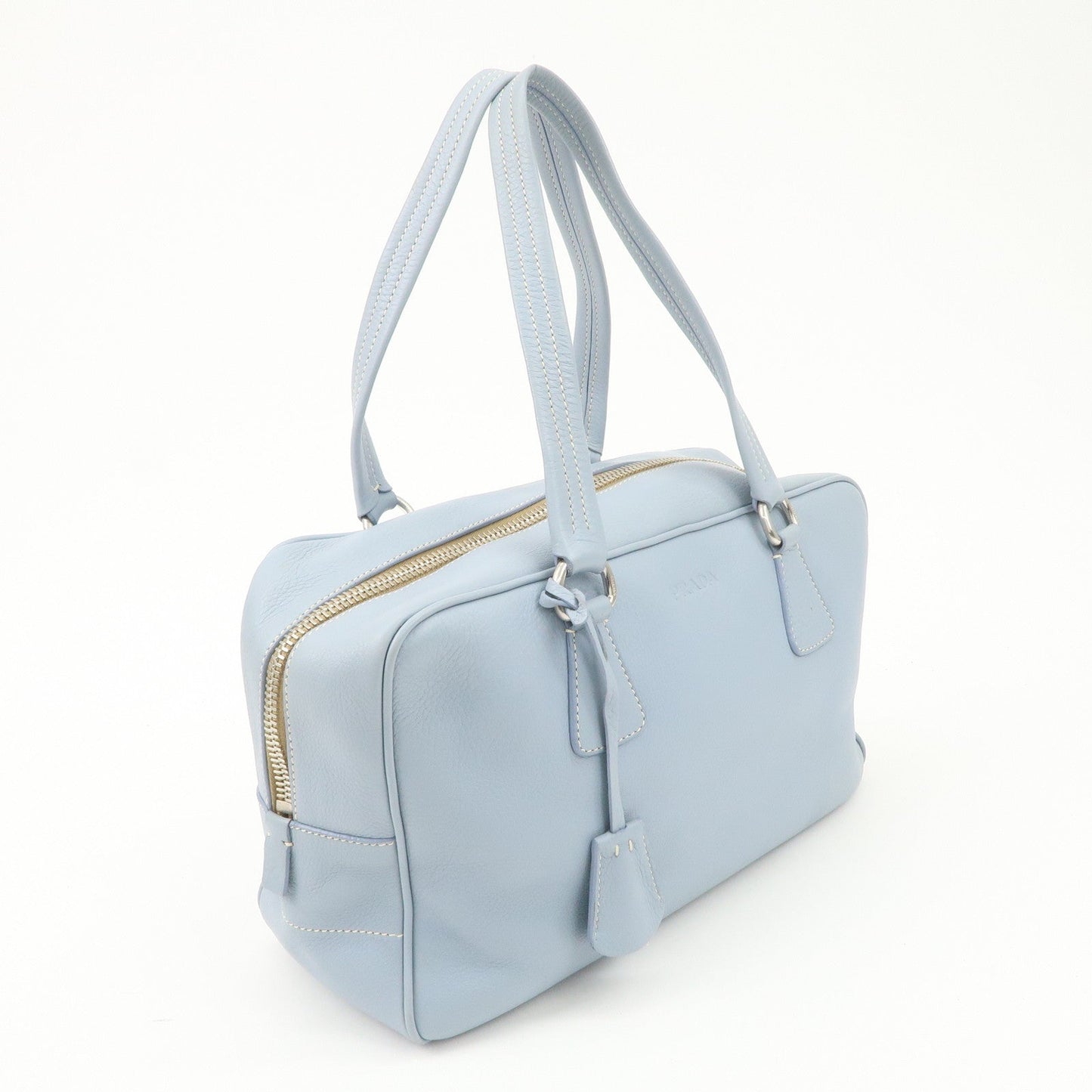 PRADA Leather Boston Bag Shoulder Bag Blue BR2246 d