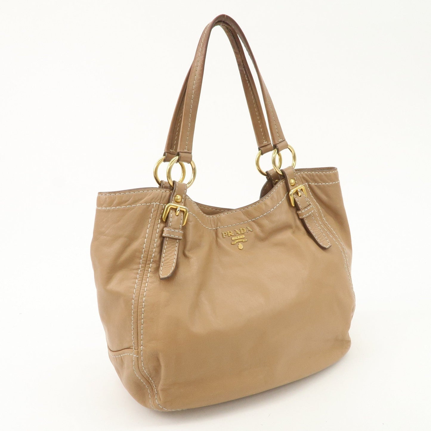 PRADA Leather Shoulder Bag Hand Bag Shoulder Bag Beige Gold BR4691 d