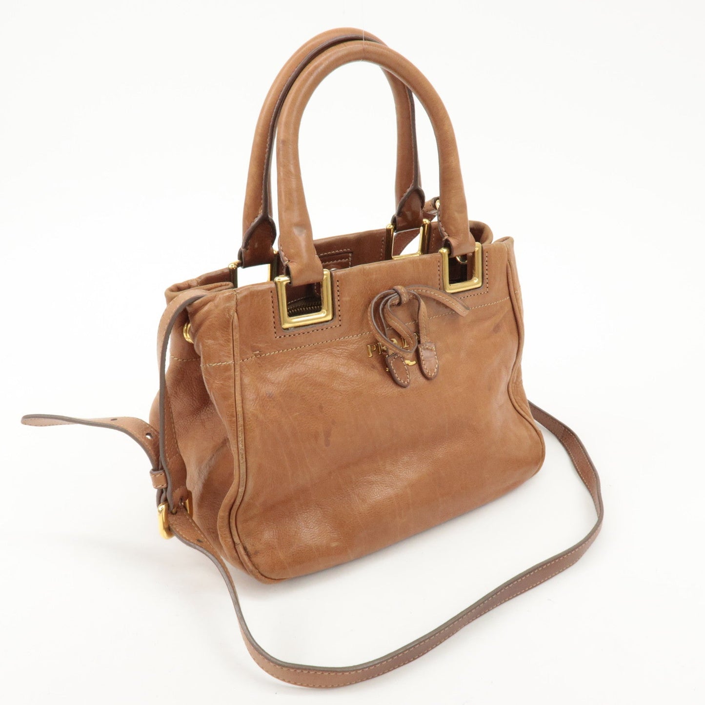 PRADA Logo Leather Ribbon 2Way Bag Hand Bag Brown BN2245 d