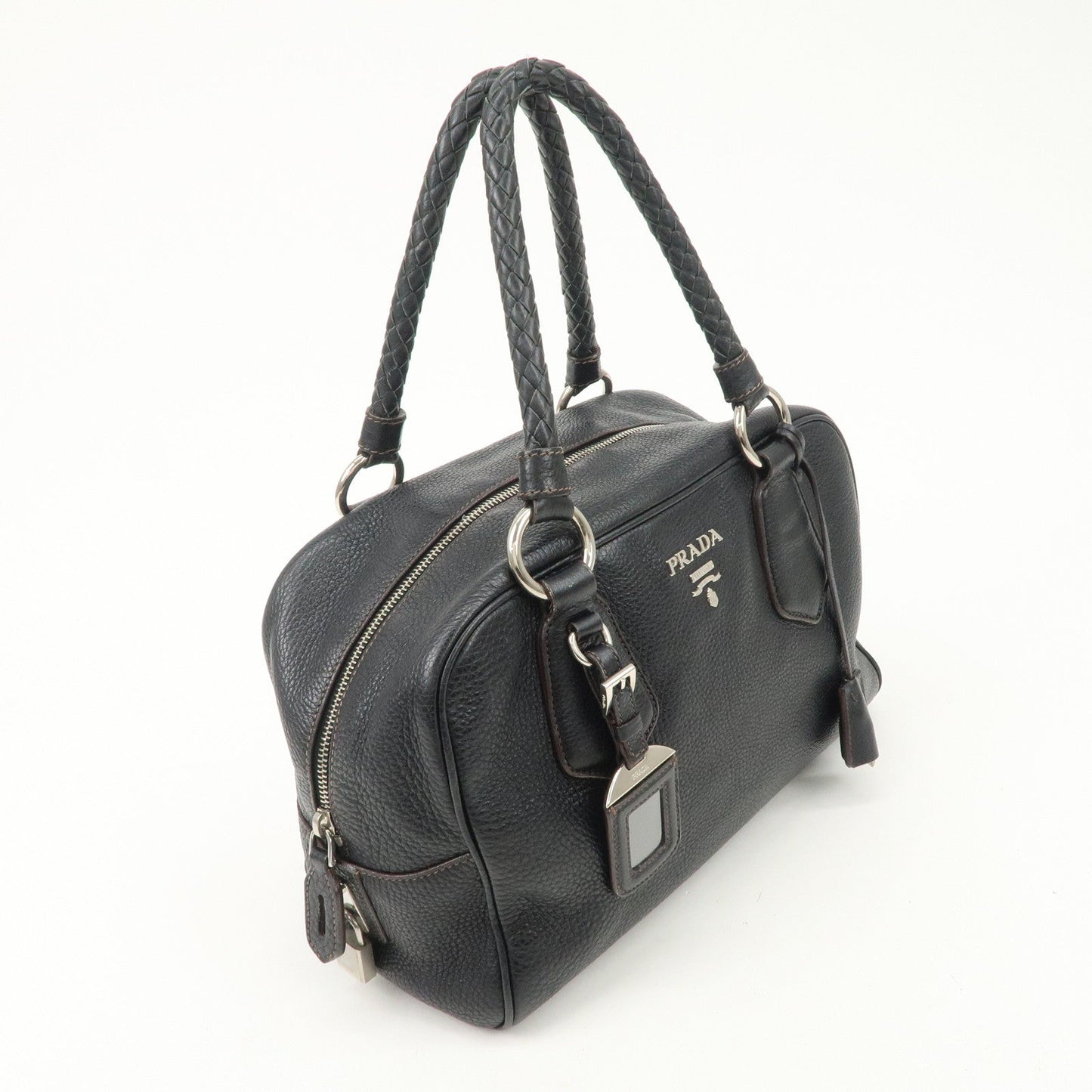 PRADA Logo Leather Hand Bag Mini Boston Bag Black BL0471 d