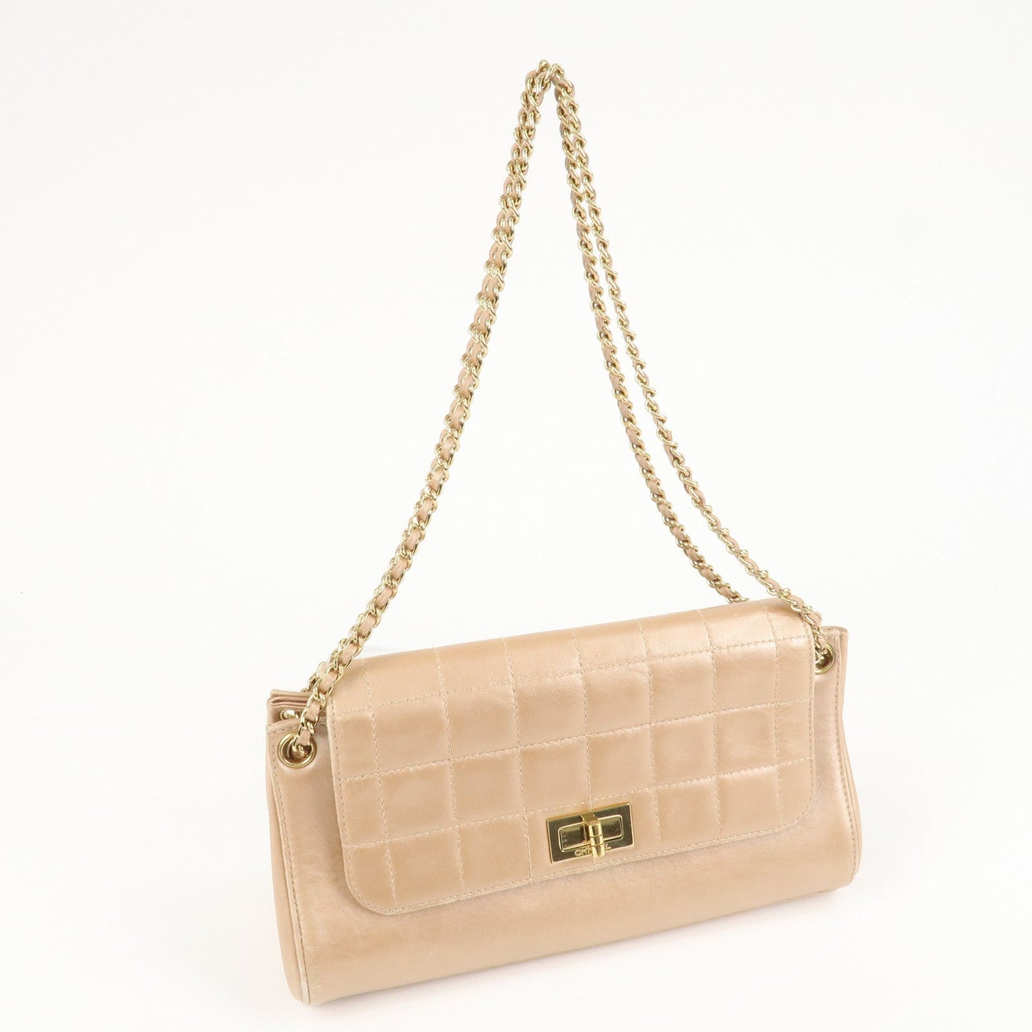 CHANEL Chocolate Bar Leather Chain Shoulder Bag Pink Gold d