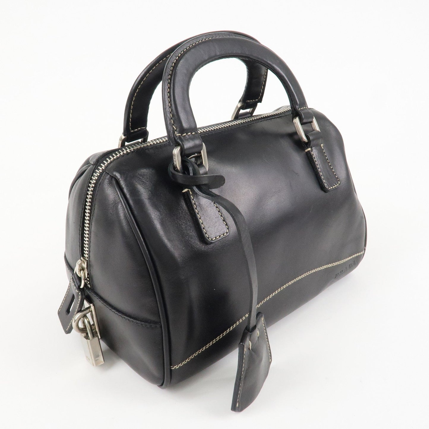 PRADA Leather Mini Boston Bag Hand Bag Black d