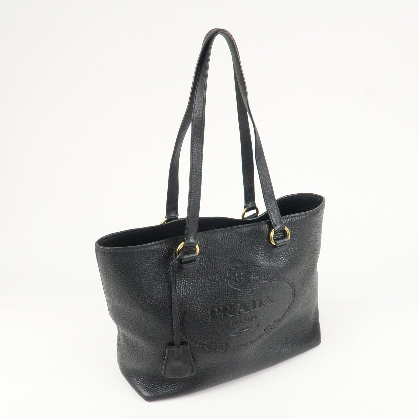 PRADA Logo Leather Tote Bag Shoulder Bag Black 1BG100 d