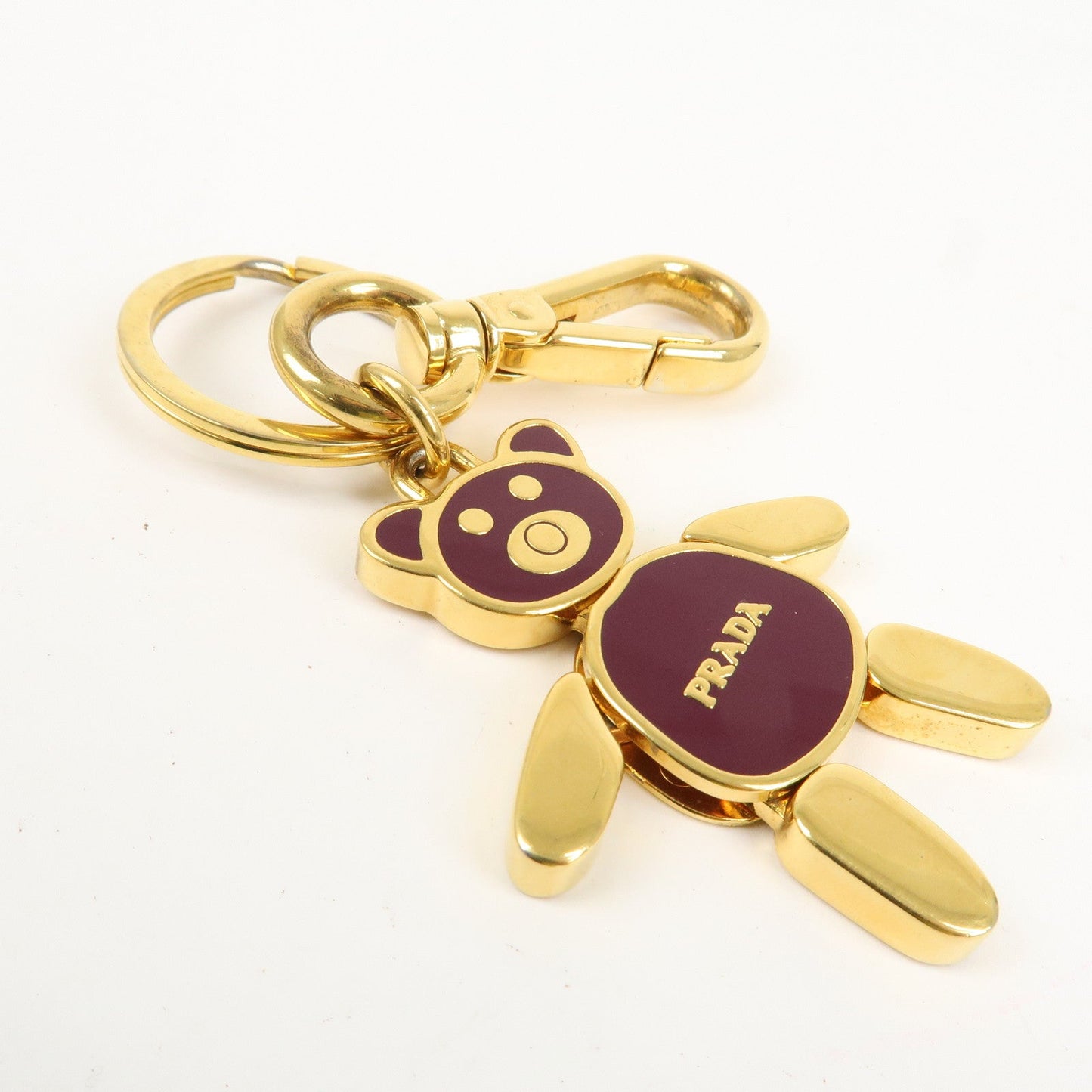 PRADA Bear Motif Bag Charm Key Chain Burgundy Gold d