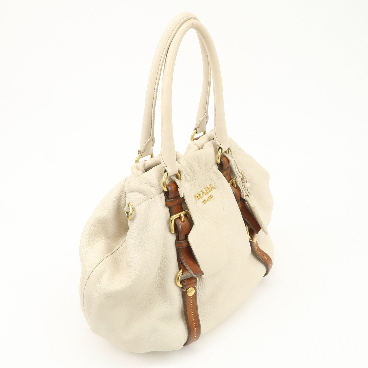 PRADA Leather 2Way Bag Tote Bag Brown White BN1773 d