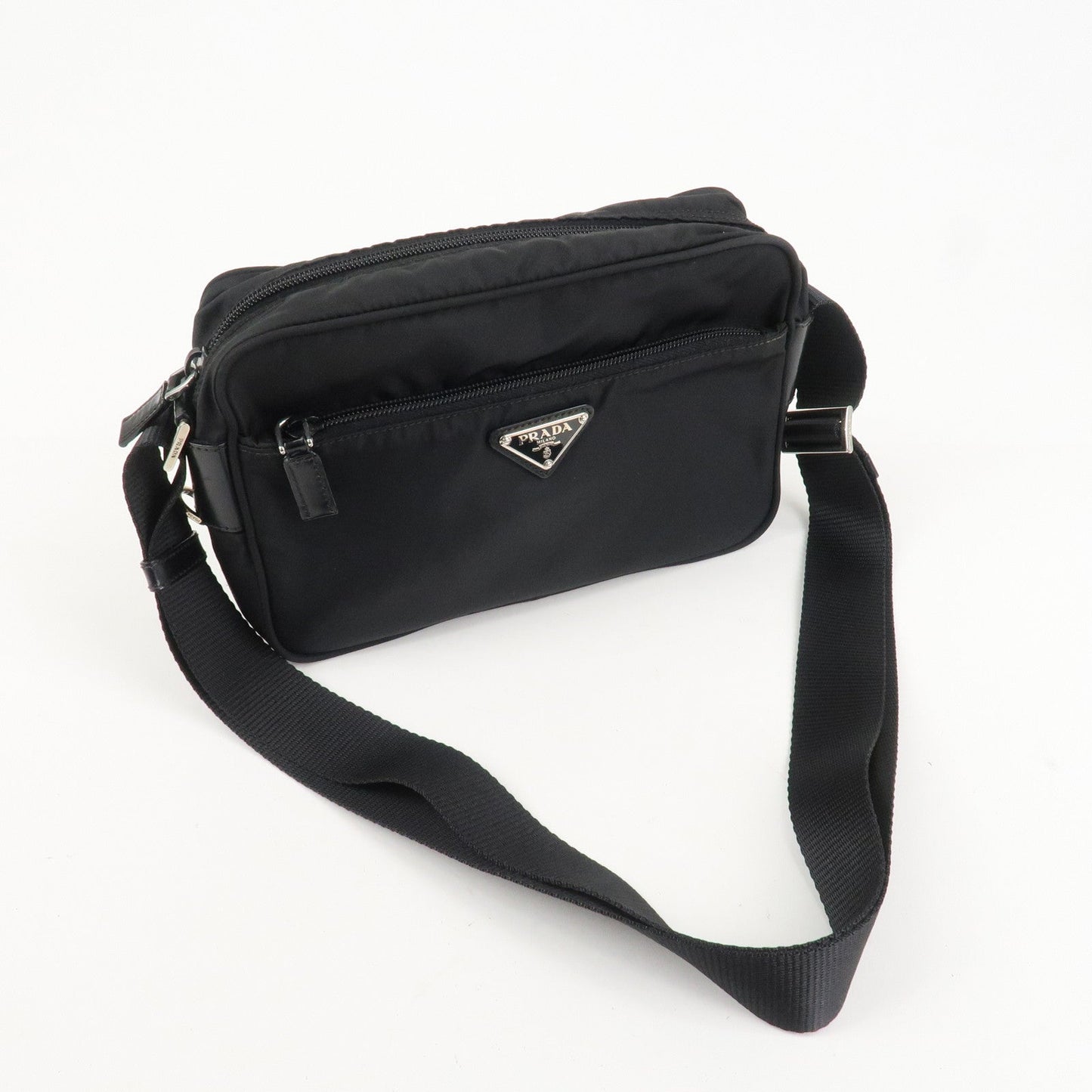 PPRADA Triangle Logo Nylon Leather Shoulder Bag NERO Black BT0166 d