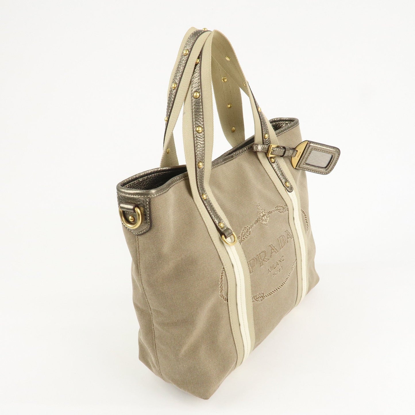 PRADA Nylon Jacquard 2Way Tote Shoulder Bag Beige BN1452 d