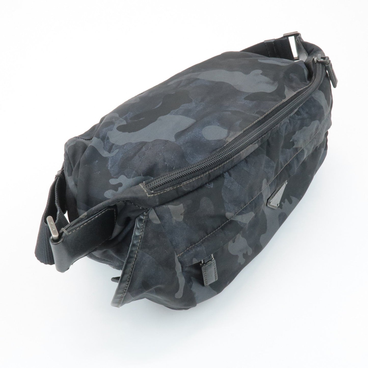 PRADA Triangle Logo Nylon Camouflage Shoulder Bag Black Gray Navy d