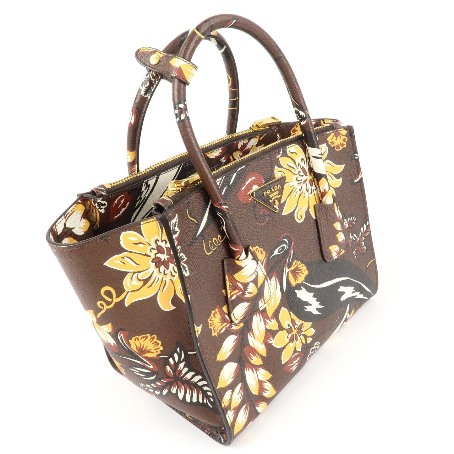 PRADA Triangle Logo Saffiano Leather 2Way Bag Hand Bag Shoulder Bag Brown Yellow B2625P d