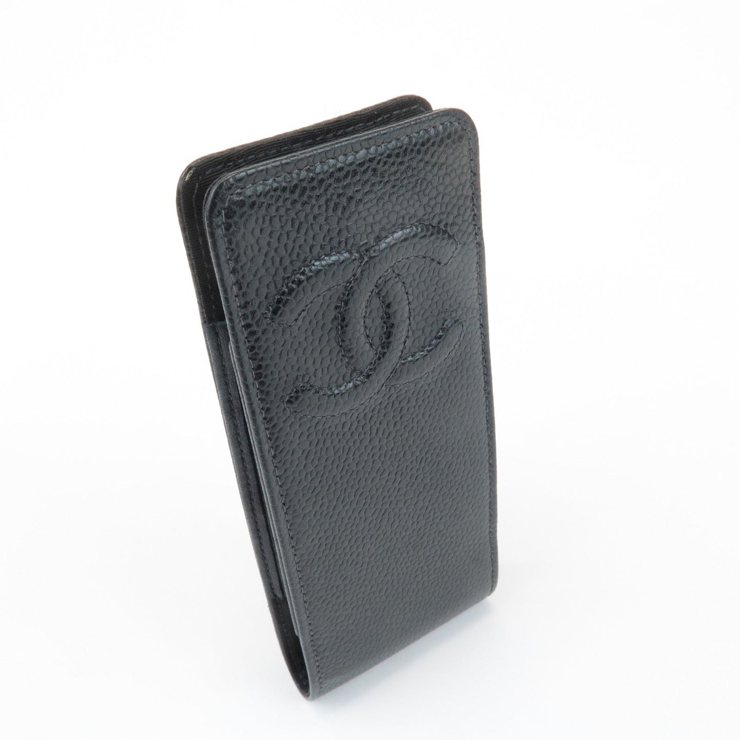 CHANEL COCO Mark Caviarskin Cell Phone Case Black d