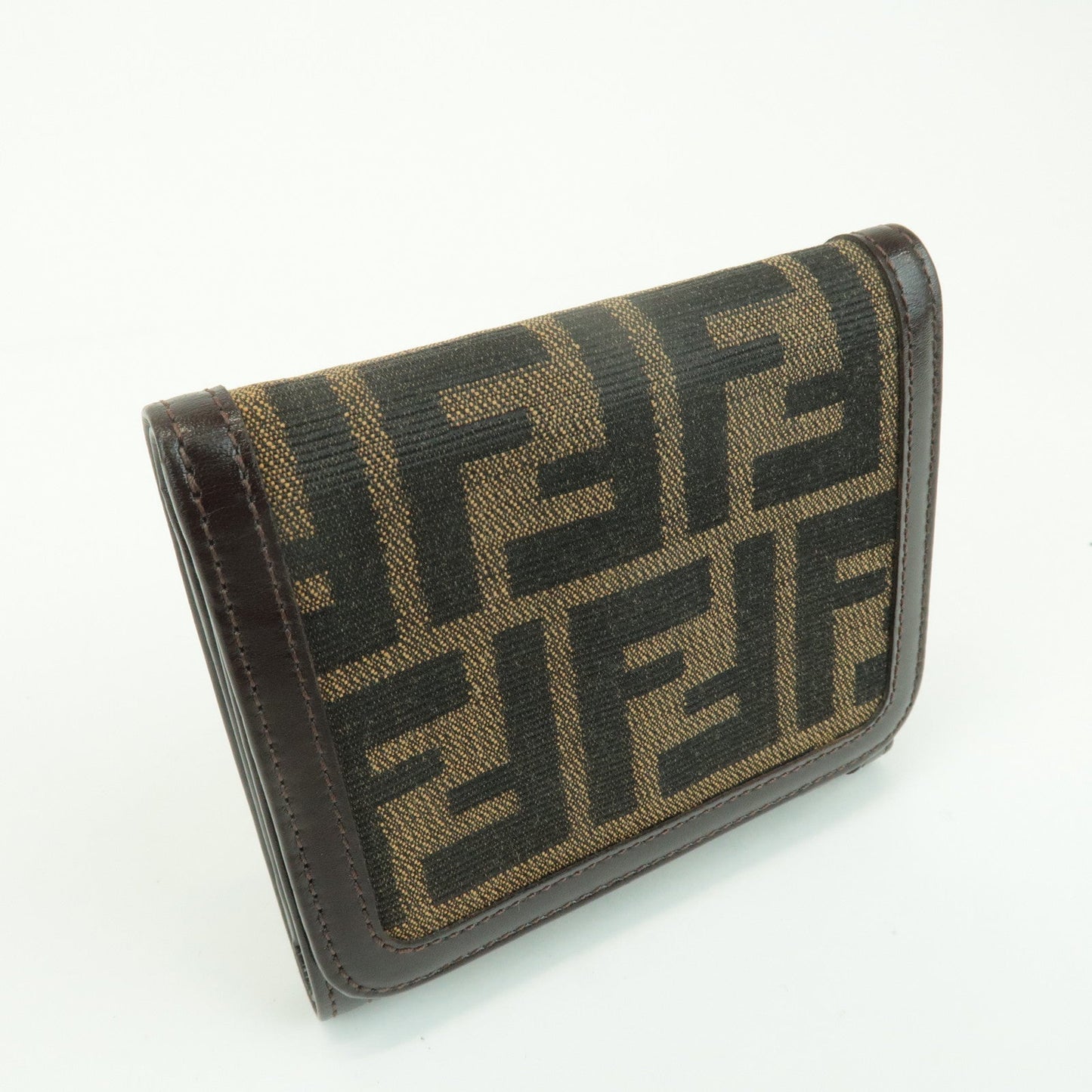 FENDI Zucca Leather Canvas Tri-fold Wallet Black Brown 30794 d