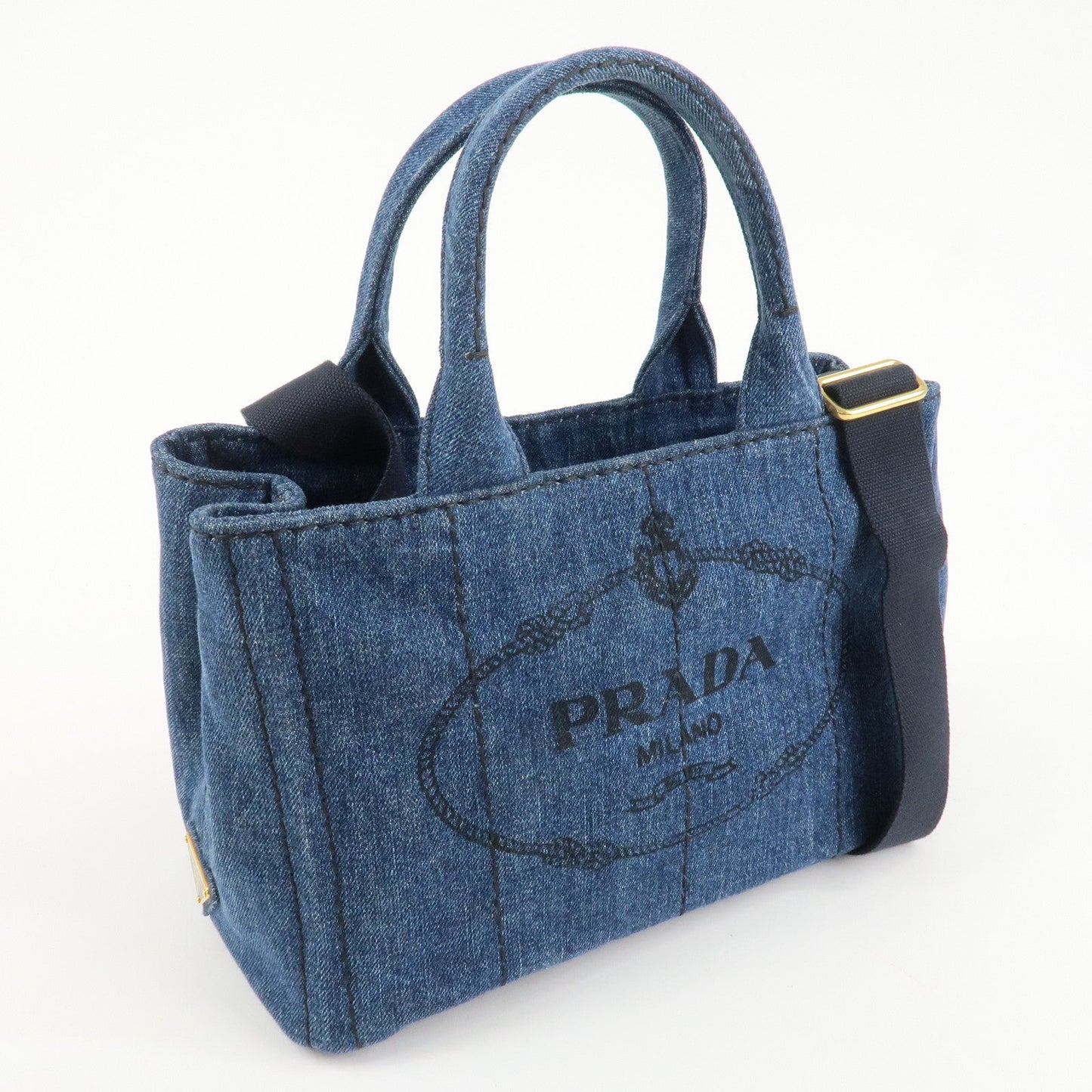 PRADA Canapa Denim 2Way Bag Hand Bag Shoulder Bag Navy B2642B d