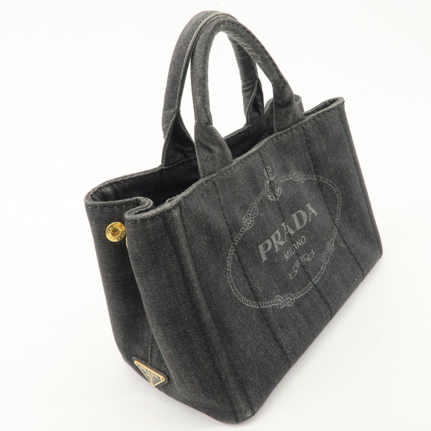 PRADA Logo Canapa Mini Denim 2Way Tote Bag Gray Gold HDW 1BG439 d