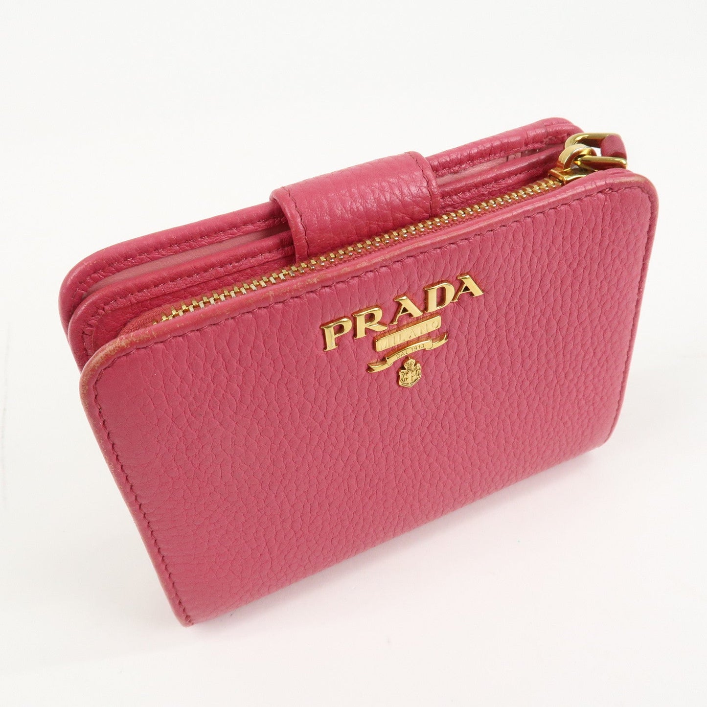 PRADA Logo Leather Bi-Fold Wallet Small Wallet Pink 1ML018 d