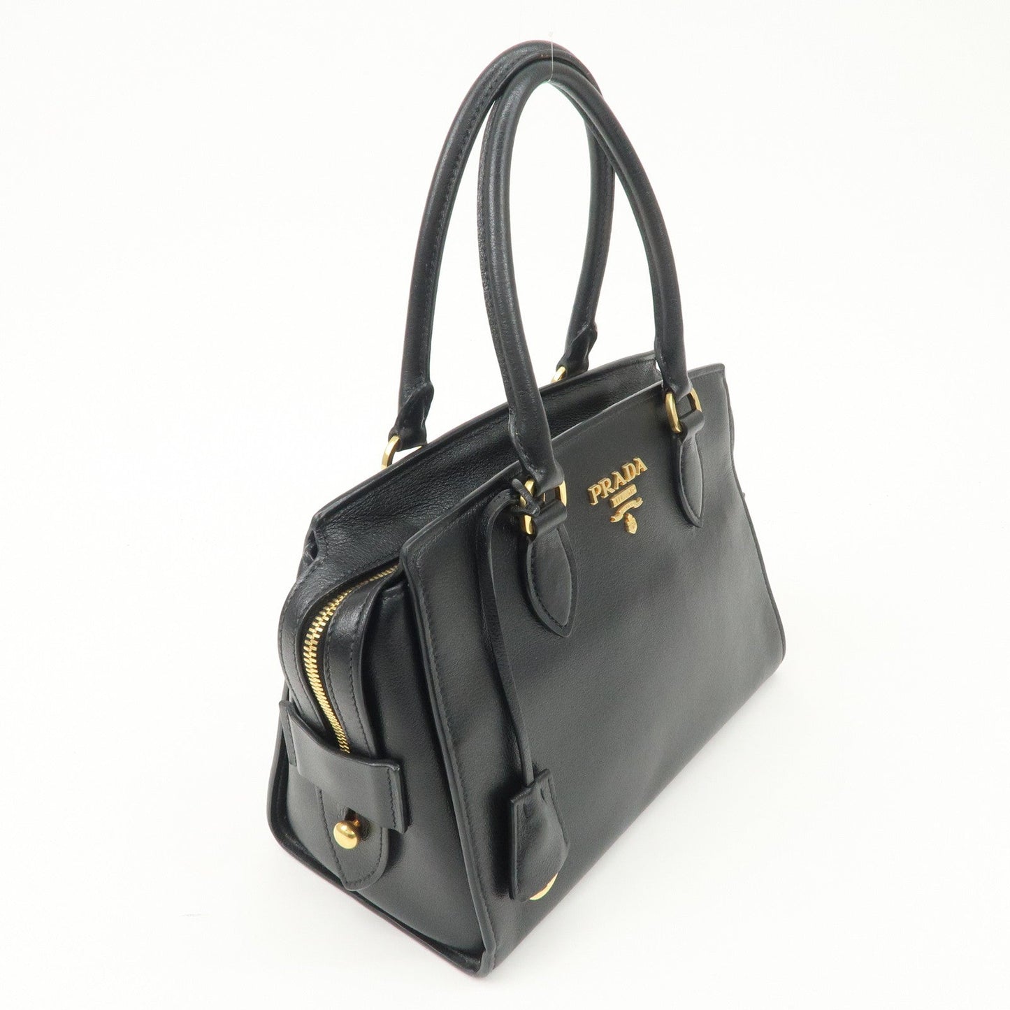 PRADA Leather 2Way Bag Hand Bag Black Gold Hardware d
