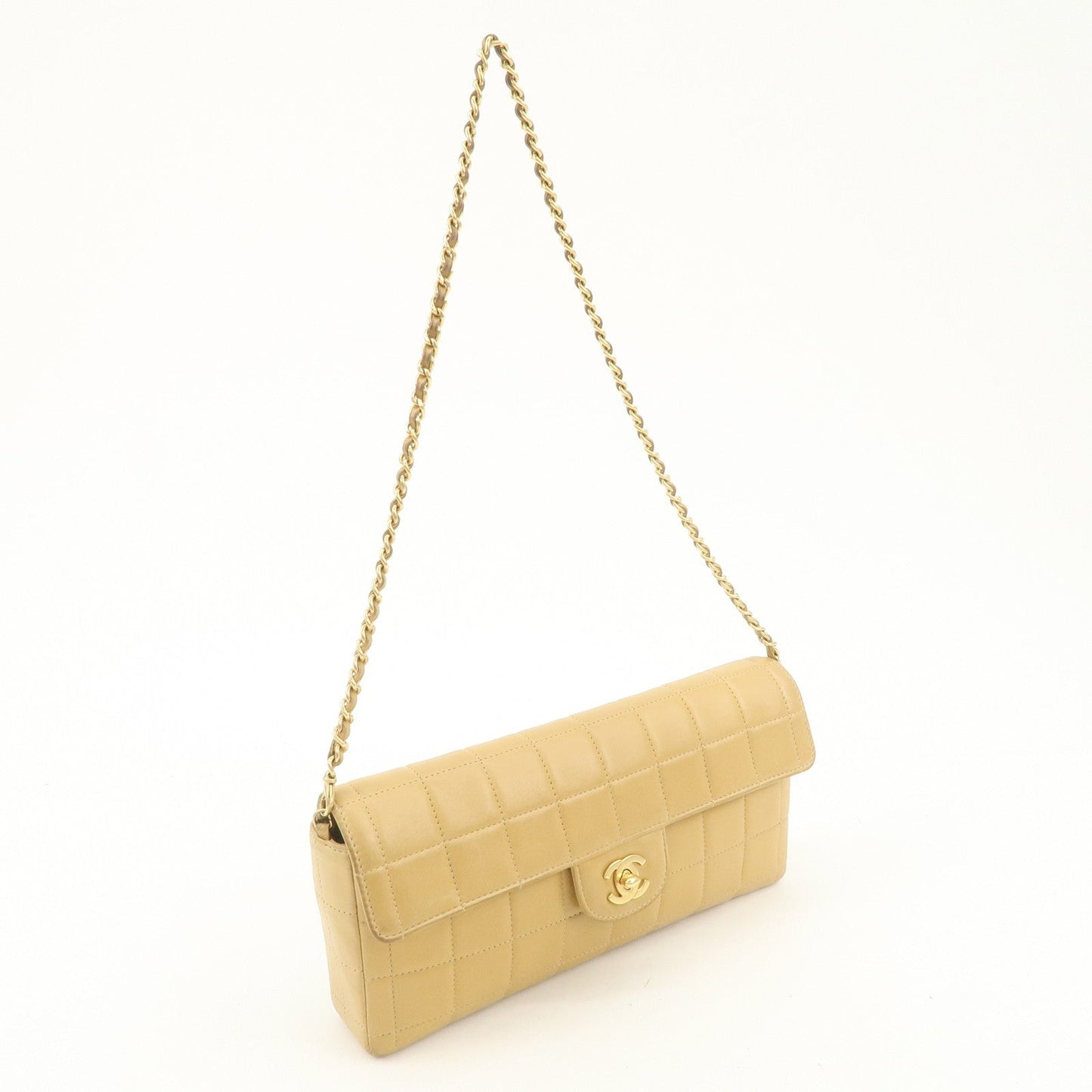 CHANEL Chocolate Bar Lamb Skin Chain Shoulder Bag Beige Gold d