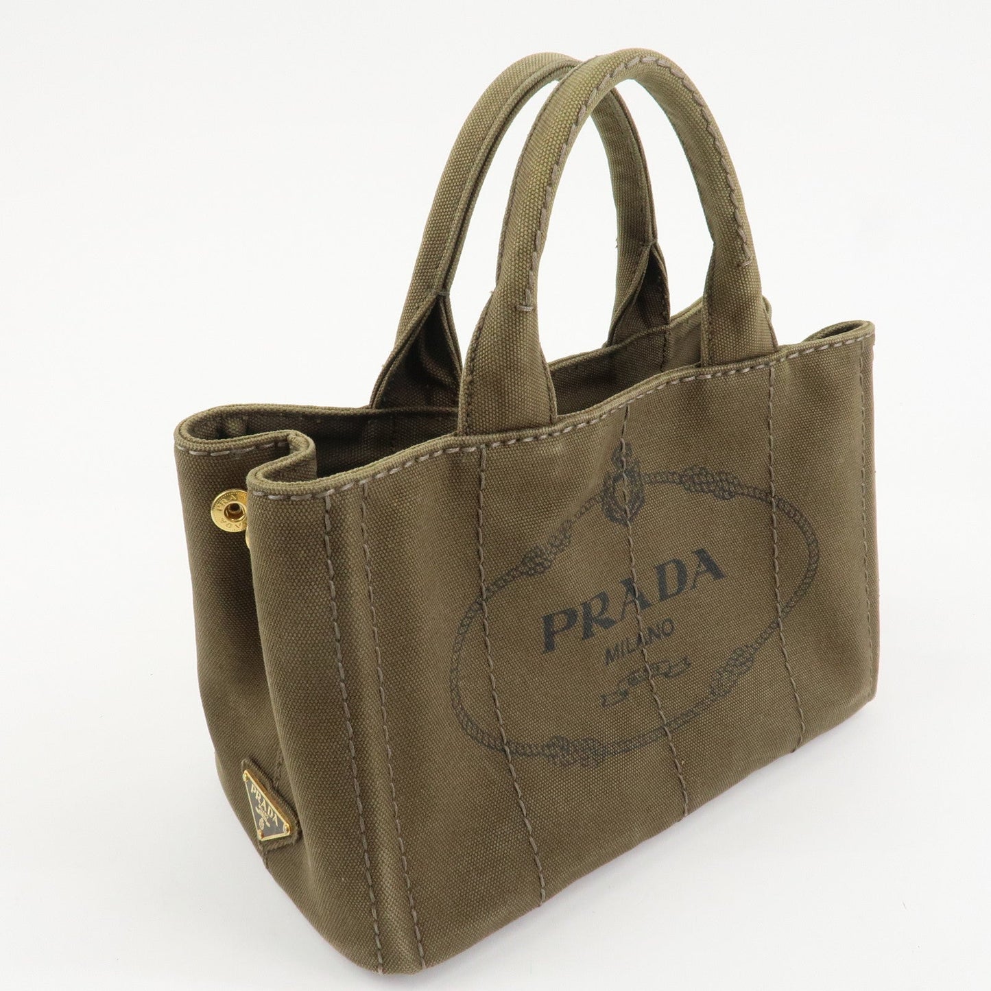 PRADA Logo Canapa Mini Canvas Tote Bag Hand Bag Khaki BN2439 d