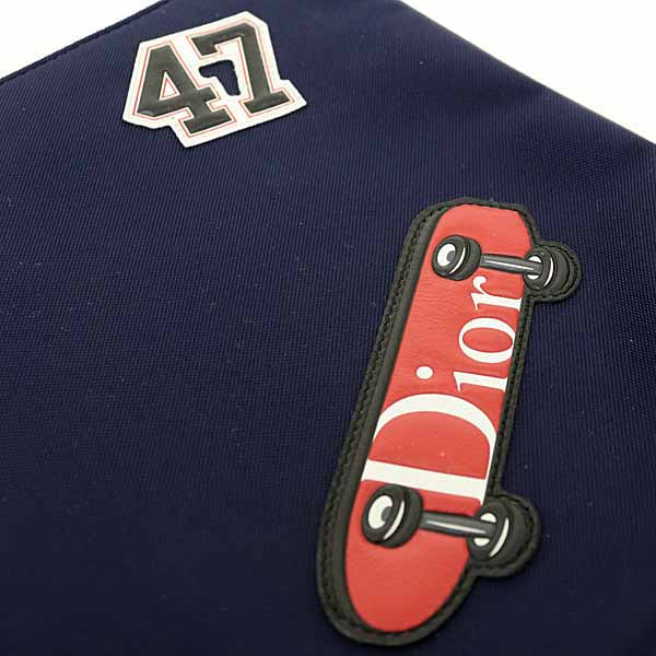 Christian Dior Pouch Nylon Navy Navy nylon pouch with bear design