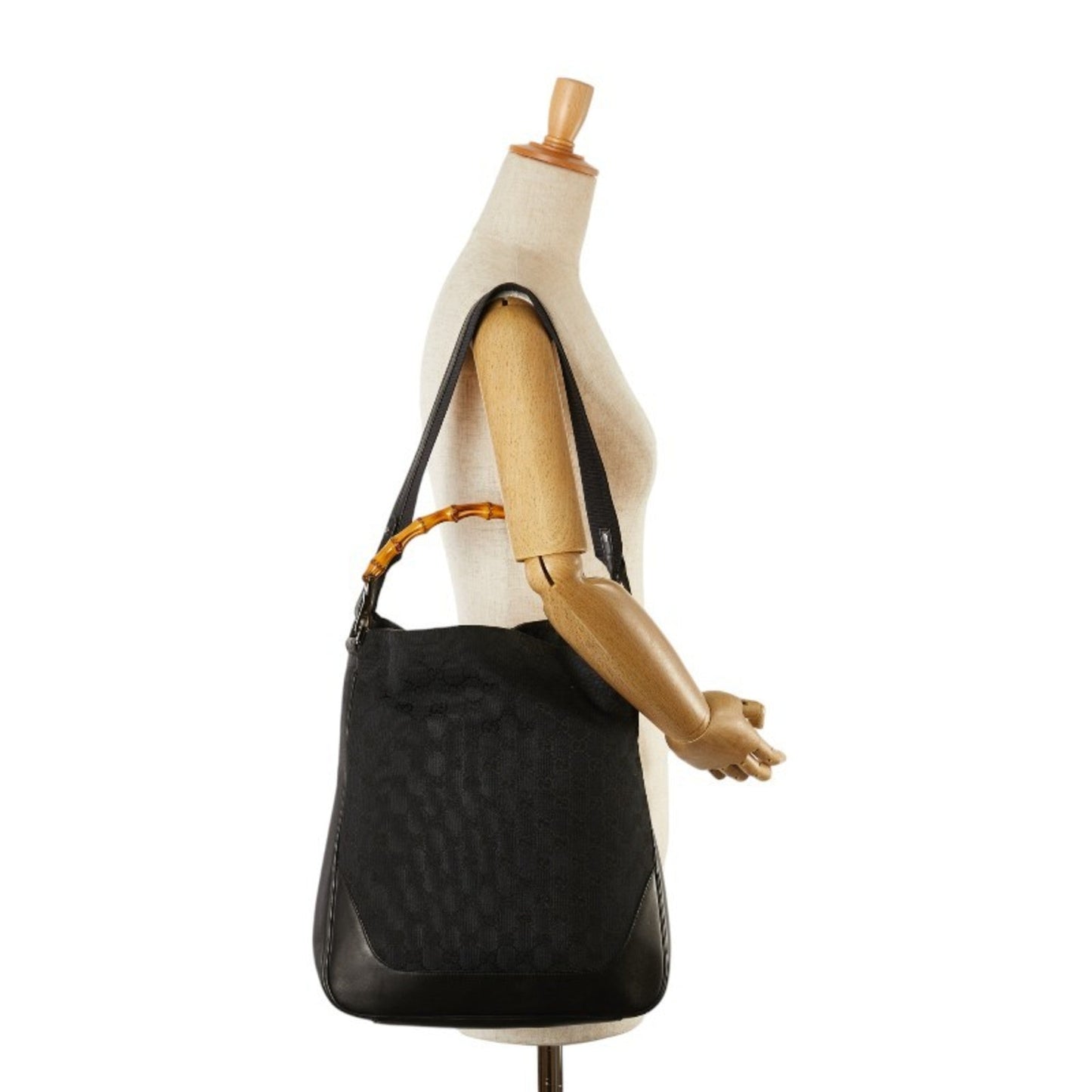 Gucci Black Canvas Leather Handbag Shoulder Bag ( )