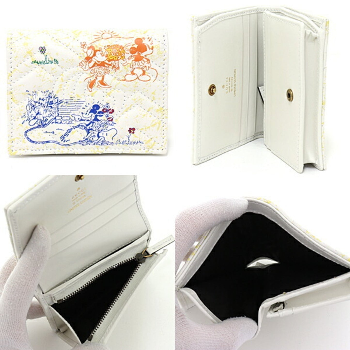 GUCCI x Disney GG Marmont Card Case Wallet Bifold Compact Double G Mickey Minnie Leather 616768 White Multicolor Gold Hardware