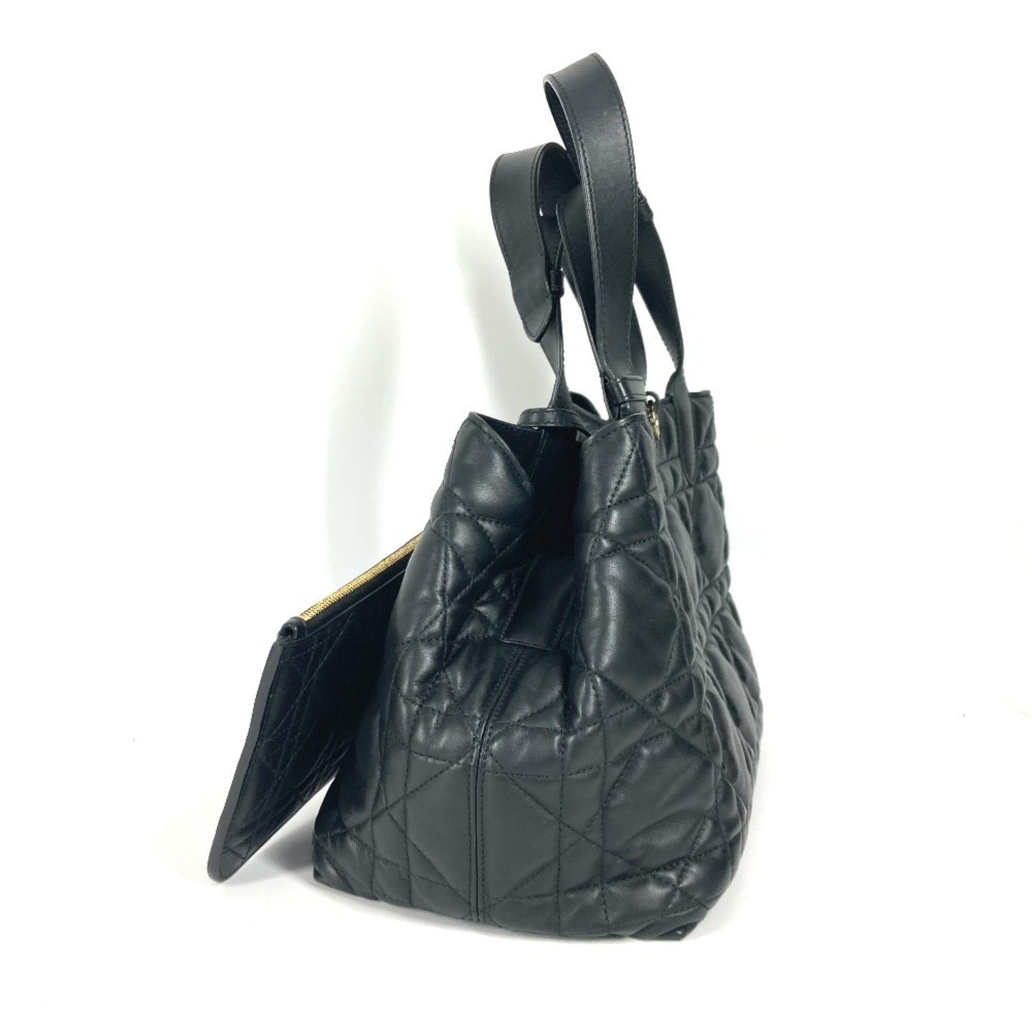 Christian Dior Black Leather Handbag Pouch Shoulder Bag Tote Bag ()