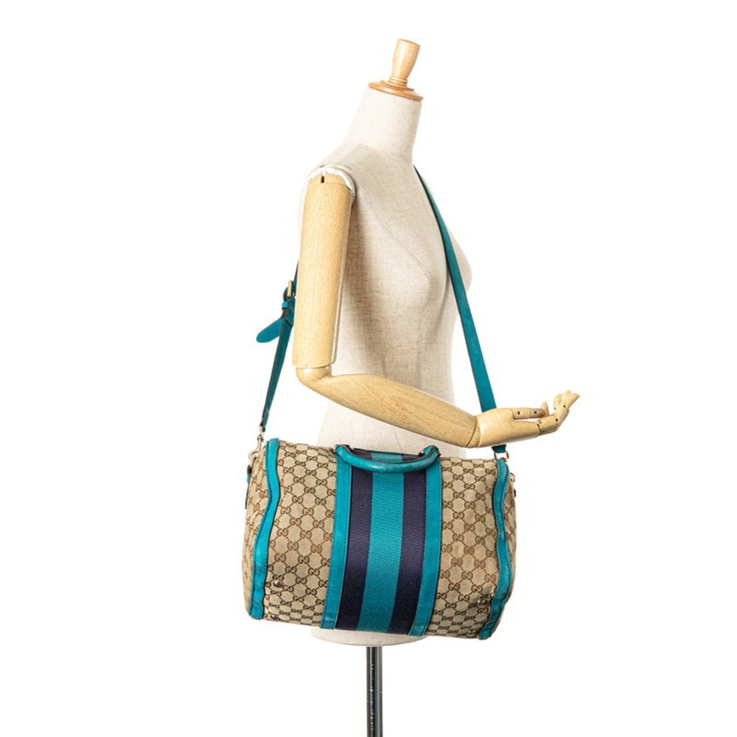 Gucci Beige Blue Gg Canvas Leather Handbag Shoulder Bag ( )