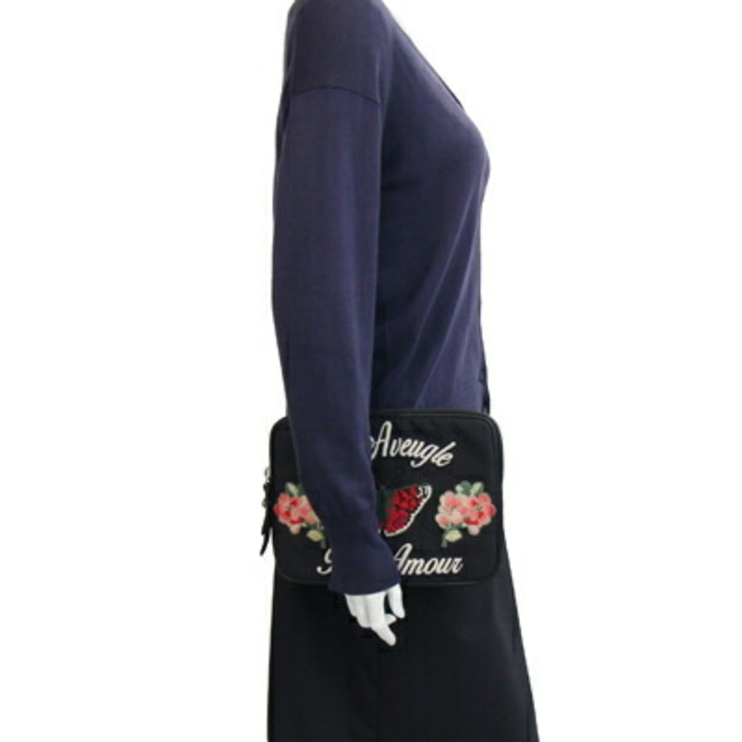 Gucci Black Nylon Canvas Leather Clutch Bag ( )