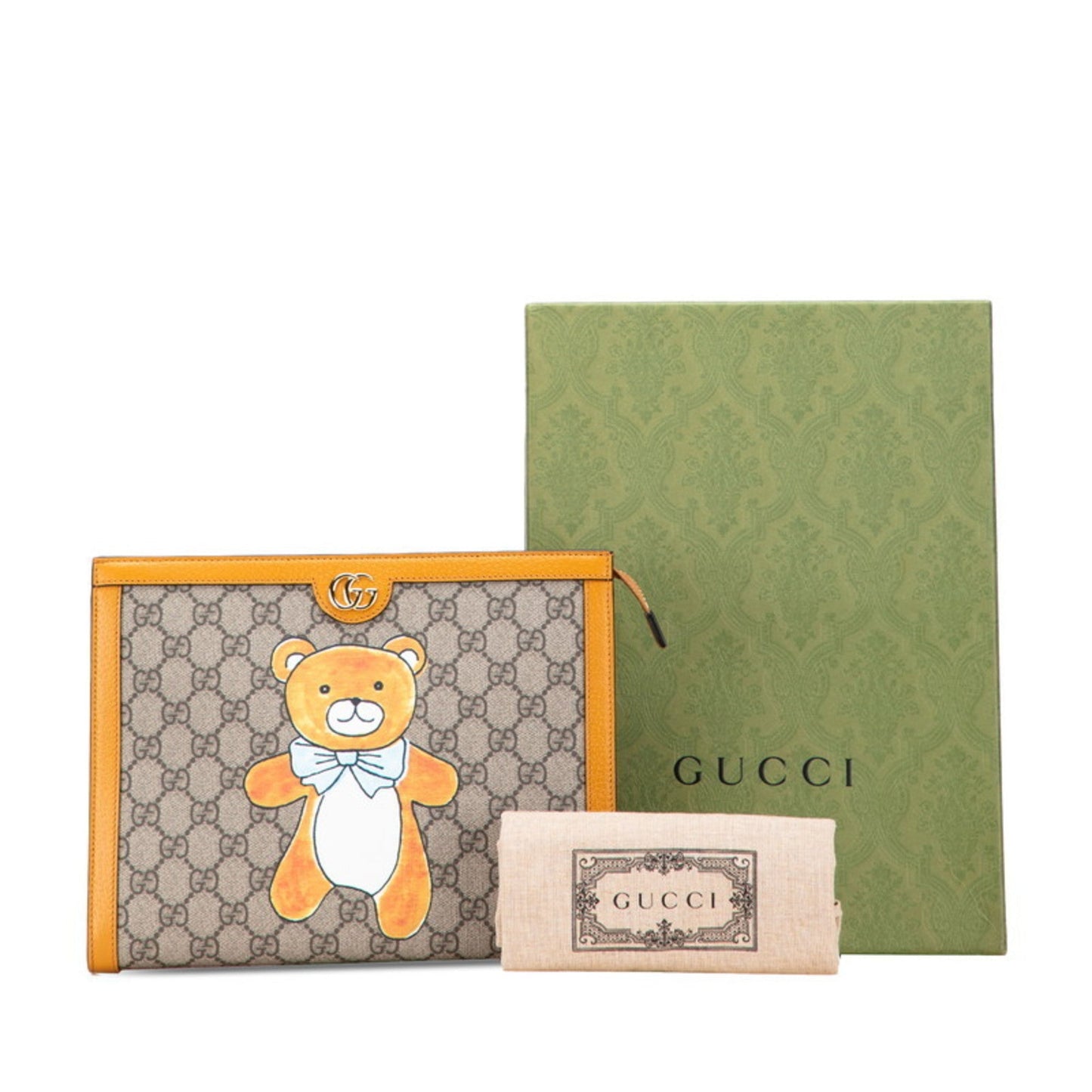 Gucci Beige Orange Pvc Leather Clutch Bag ( )