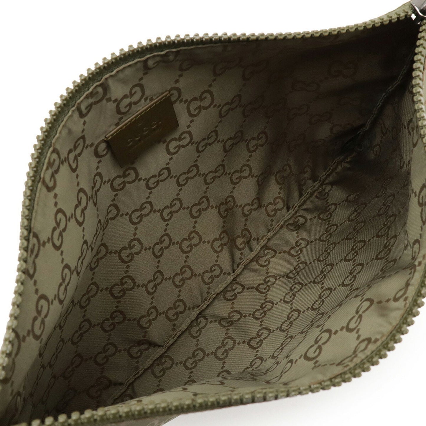 Gucci Green Khaki Nylon Leather Clutch Bag Pouch ( )