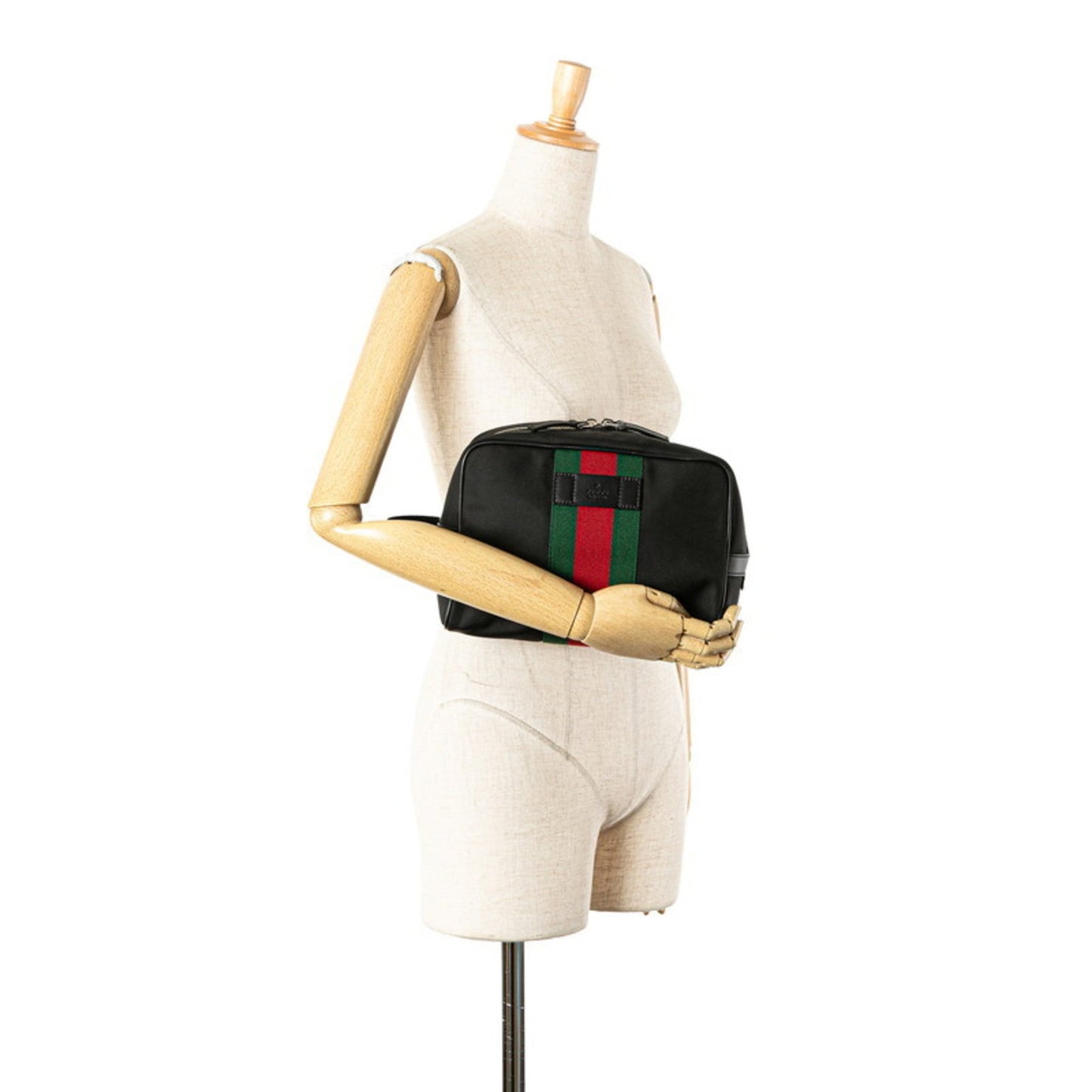 Gucci Sherry Line Black Nylon Leather Clutch Bag ( )