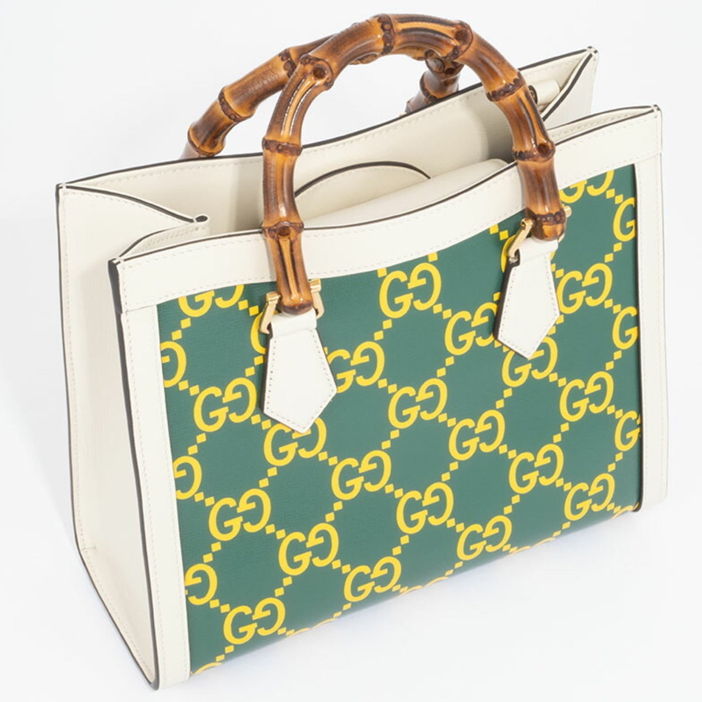Gucci Green White Yellow Leather Handbag ( )
