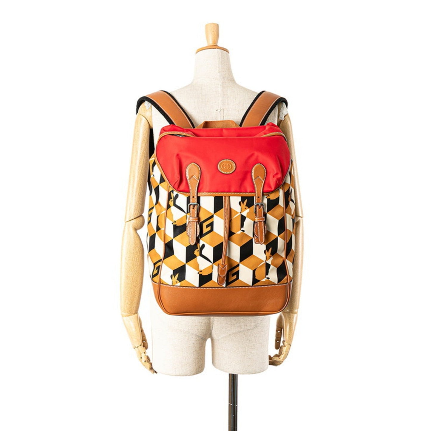 Gucci Beige Brown Red Color Nylon Leather Backpack ( )