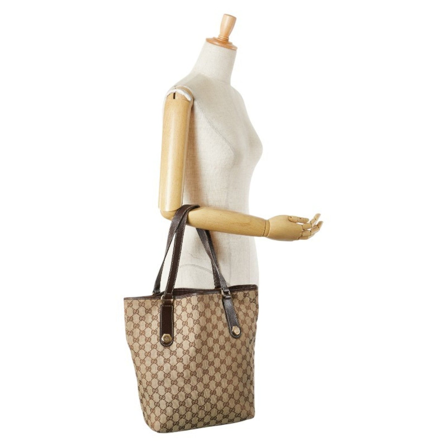 Gucci Gg Canvas Beige Brown Gg Canvas Leather Shoulder Bag Tote Bag ( )
