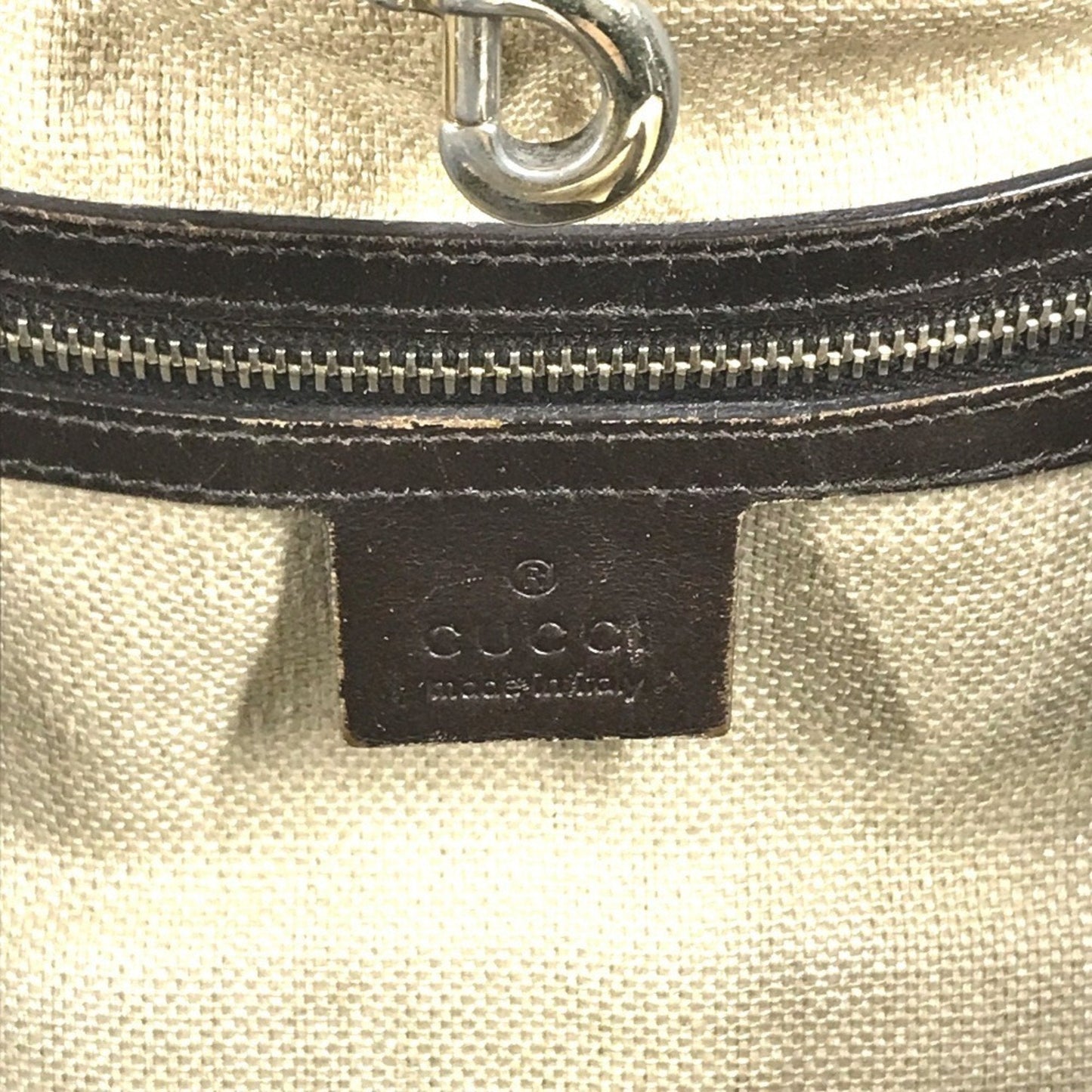 Gucci Beige Brown Leather Canvas Boston Bag Pouch Shoulder Bag Tote Bag ( )