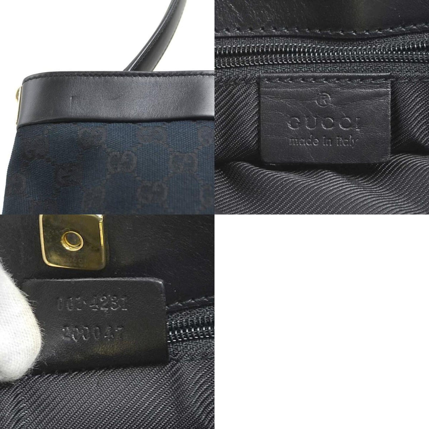 Gucci Black Gg Canvas Leather Shoulder Bag ( )