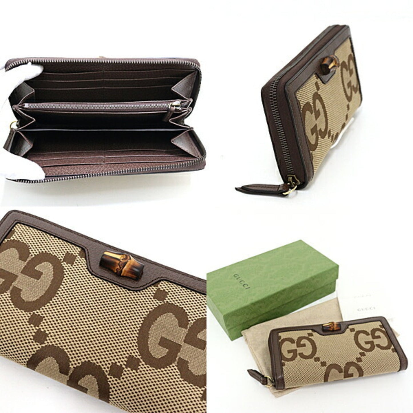 Gucci Beige Brown Canvas Leather Long Wallet (Bi-Fold) ( )