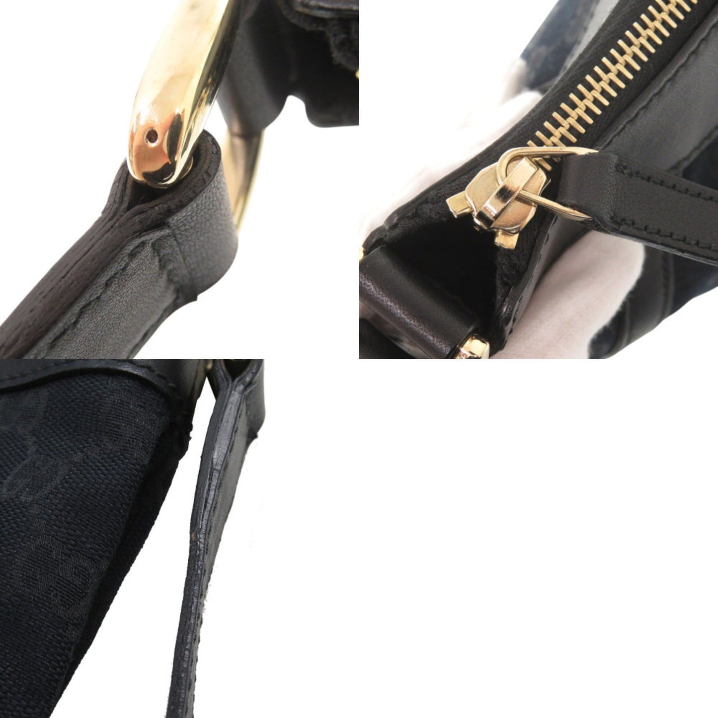 Gucci Black Gg Canvas Leather Shoulder Bag ( )
