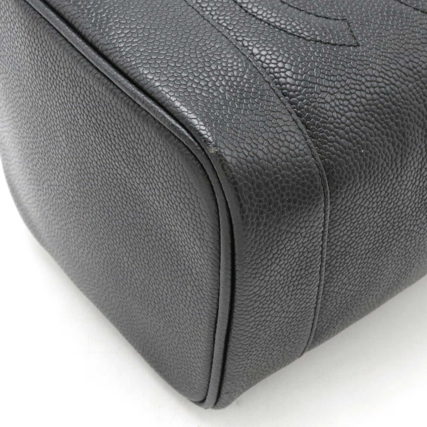 CHANEL Coco Mark Caviar Skin Vanity Bag Handbag Pouch Leather Black A01998