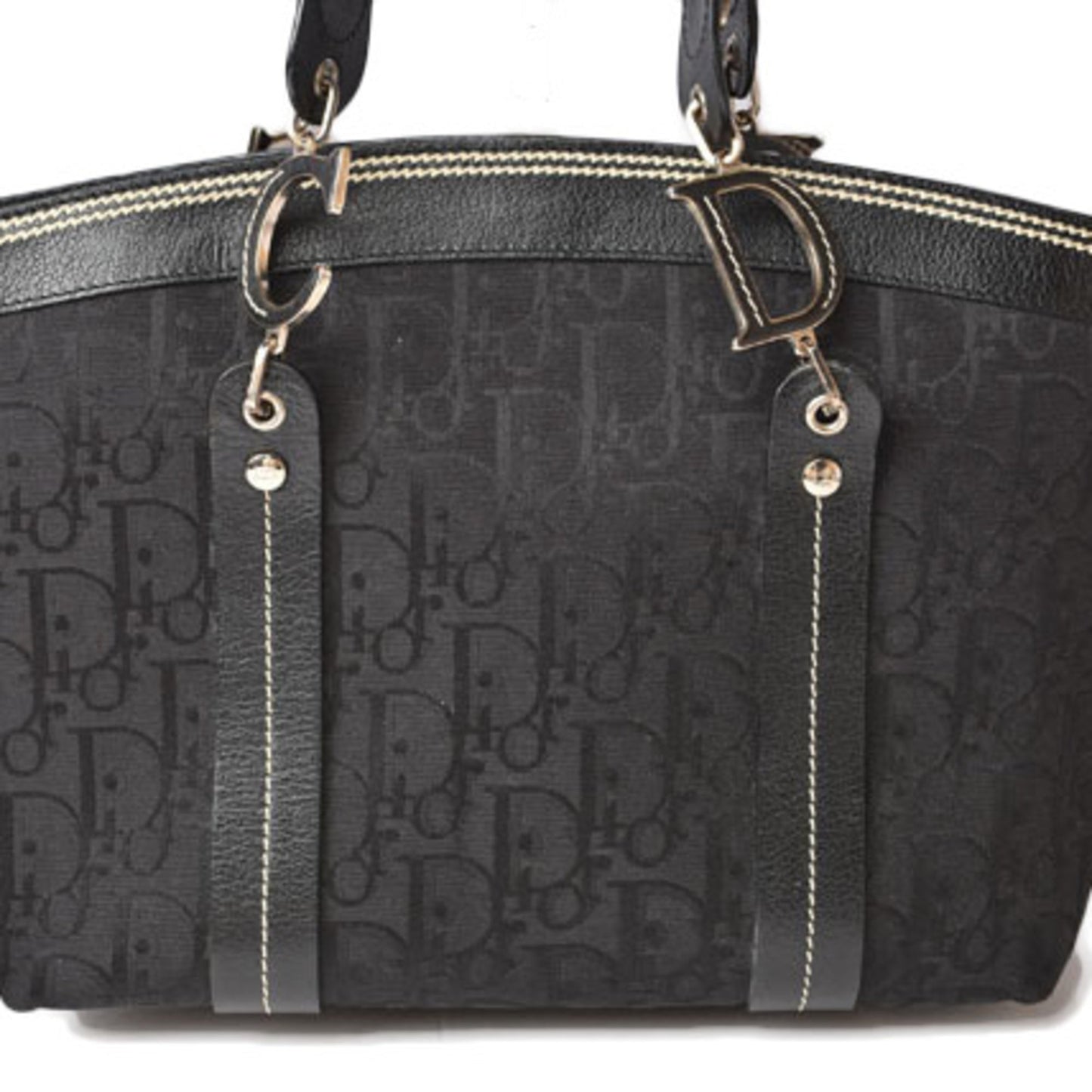 CHRISTIAN DIOR Tote Bag Embroidered Trotter Flower Embroidery Black
