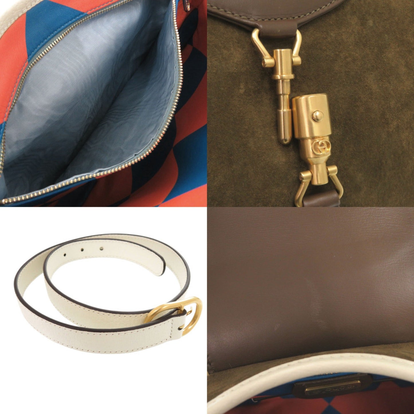 Gucci Brown Ivory Khaki Leather Suede Shoulder Bag ( )