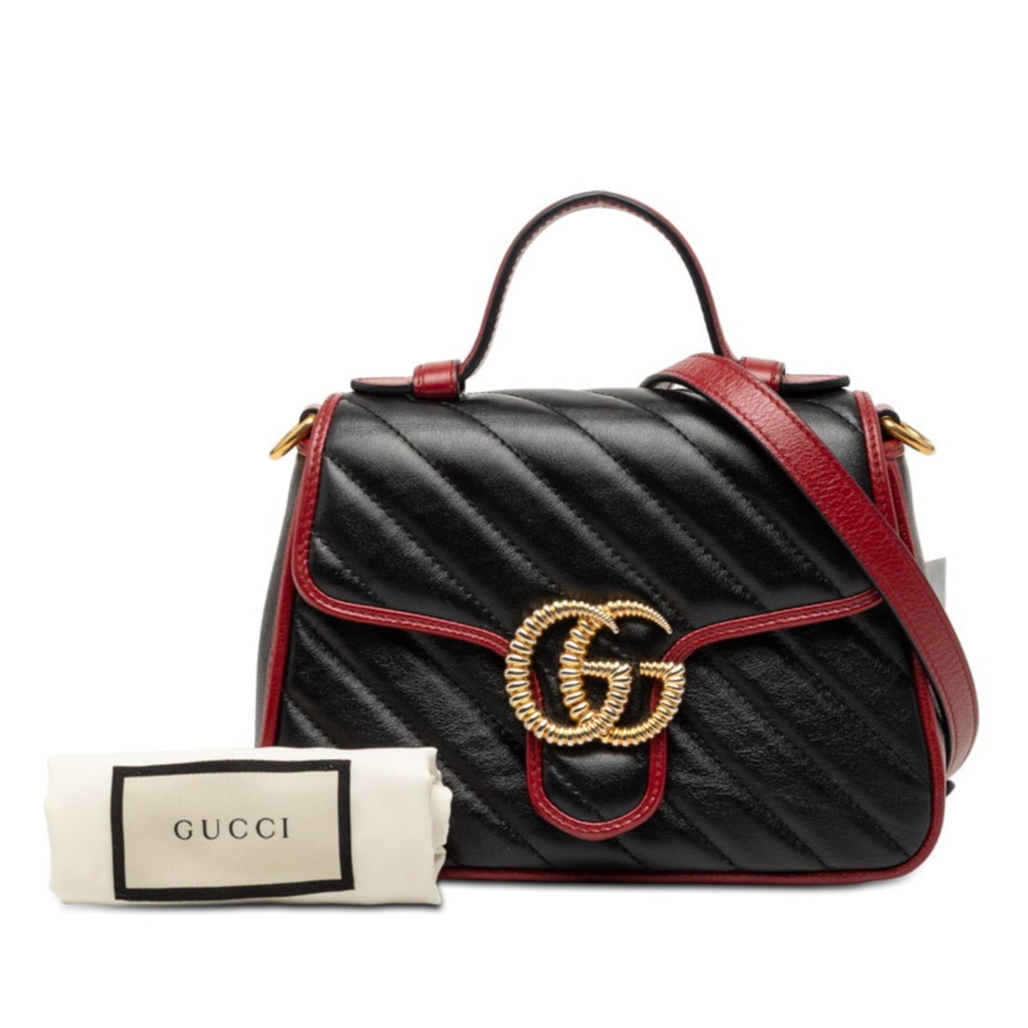 Gucci Black Red Color Leather Shoulder Bag ( )
