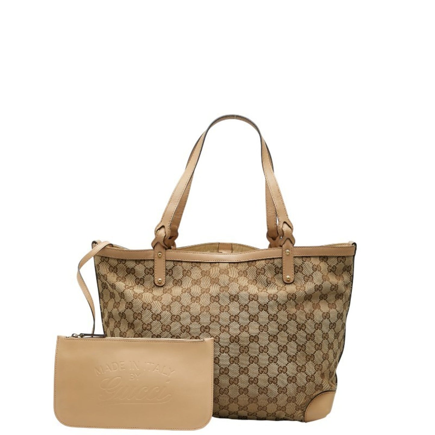 Gucci Gg Canvas Beige Brown Gg Canvas Leather Tote Bag ( )