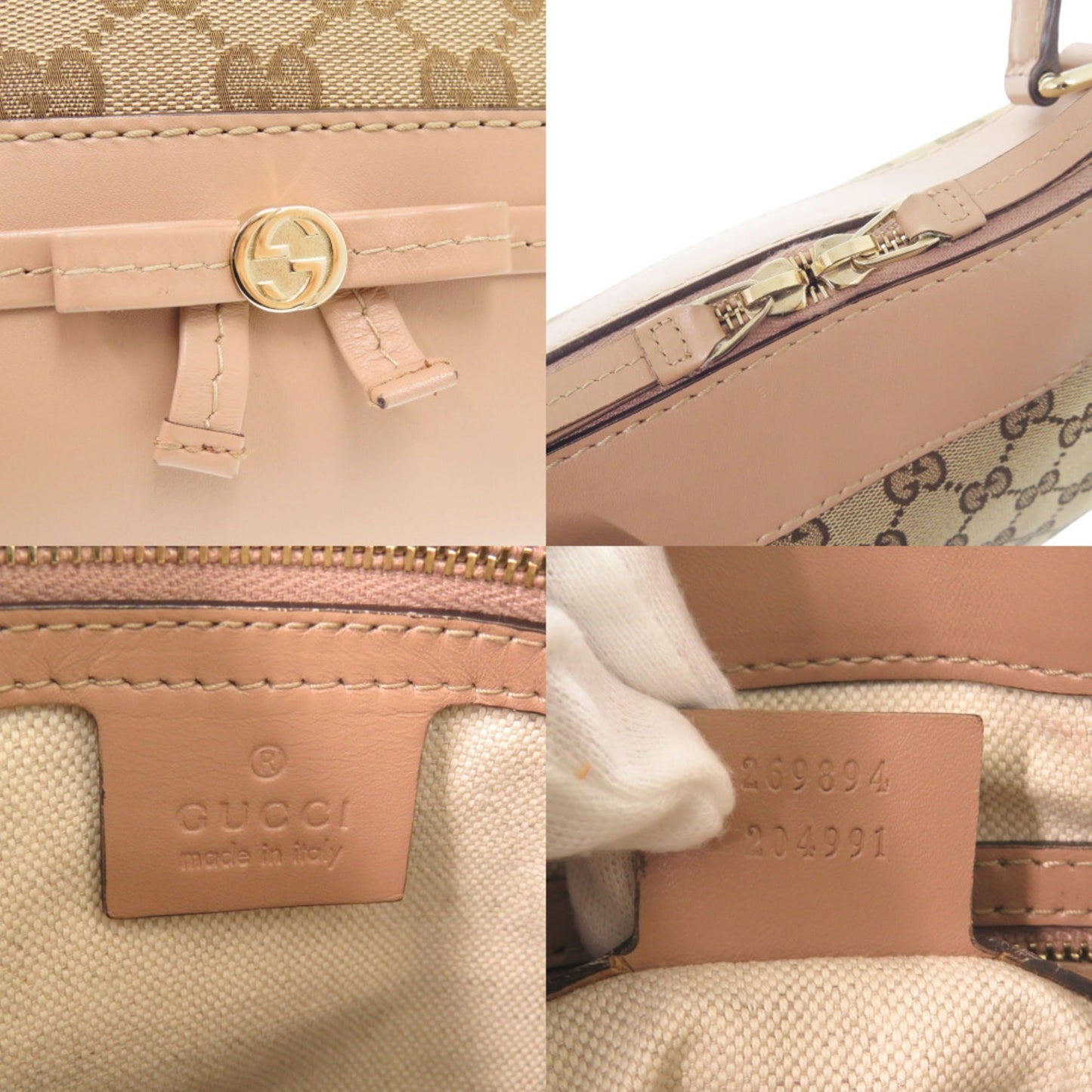 Gucci Beige Pink Gg Canvas Handbag ( )